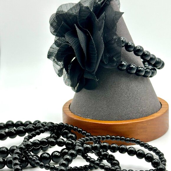 Set of Stacked 1920's Flapper Style Black Beaded Bracelets - Picture 1 of 5